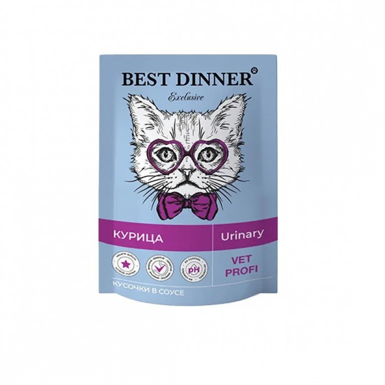Best Dinner Exclusive Vet Profi Urinary Пауч для взрослых кошек при мочекаменной болезни с курицей в соусе 85г